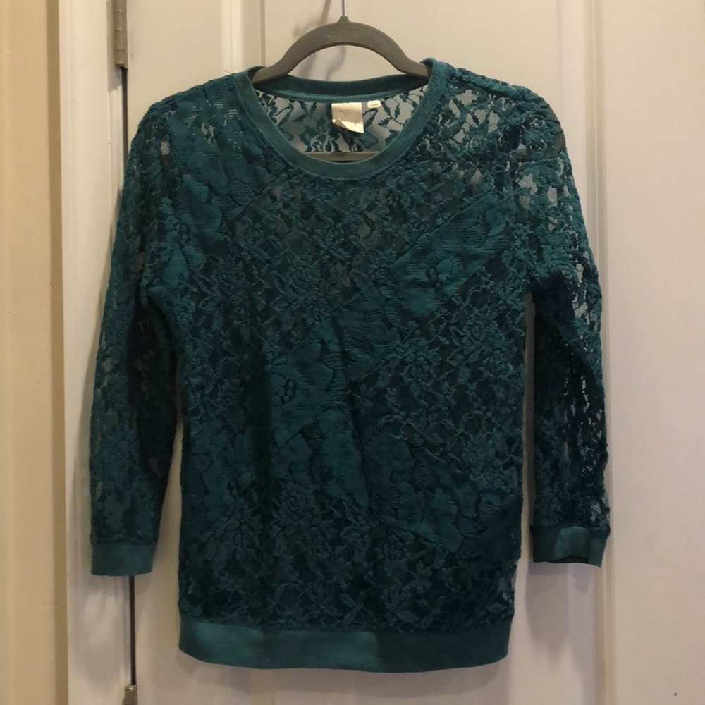 Anthropologie Mesh Teal Top Size Small